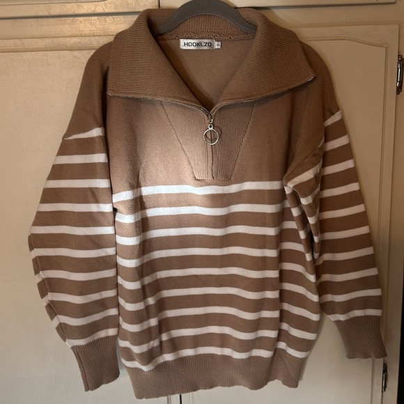 Striped Sweaters Half-Zip Long Sleeve Oversized Pullover - Picture 8 of 12